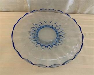 HALF OFF !  $7.00 NOW, WAS $14.00.........Blue Glass Cake Plate/Platter 14" diameter (M203)