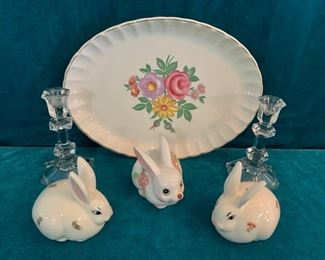 CLEARANCE  !  $4.00 NOW, WAS $14.00..........Vintage Floral Platter, Candlesticks and Bunnies (M210)