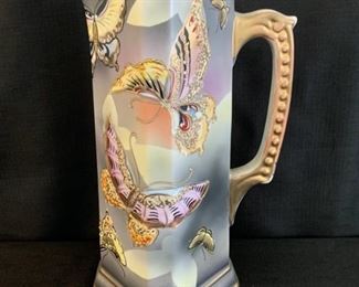 REDUCED!  $22.50 NOW, WAS $30.00............Nippon Painted Pitcher with Butterflies 12" tall (M198)