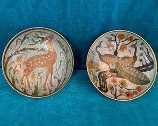 CLEARANCE  !  $8.00 NOW, WAS $30.00............Brass Deer and Peacock Bowls (M196)