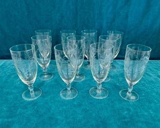 CLEARANCE  !  $4.00 NOW, WAS $16.00...........Set of 11 Etched Glasses , 7 1/2" tall (M190)