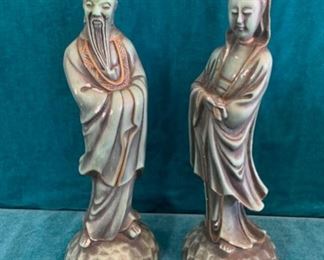 CLEARANCE  !  $3.00 NOW, WAS $12.00........Pair of Oriental Figurines 16" tall some paint peeling off as is (M184)