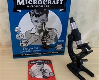 REDUCED!  $45.00 NOW, WAS $60.00...........Porter Microcraft Microscope Lab, tin box, microscope and booklet (M259)