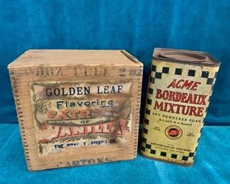 HALF OFF !  $12.50 NOW, WAS $25.00...................Antique Golden Leaf Flavoring Vanilla Bos and Bordeaux Tin (M286)