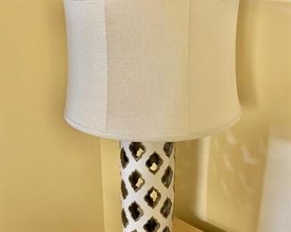 $175 - Ceramic lamp with silk shade; 31” high