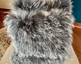 $80 - Pair of Tibetan fur, down stuffed pillows from Mon Chateau; approx 18” Square