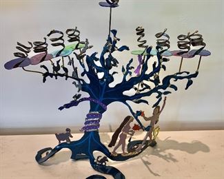 Detail; metal art menorah (back)