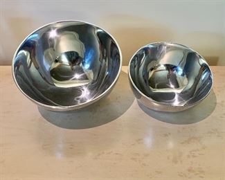 $30 - Pair Nambe nesting bowls; Left: 10” D x 7” H, Right: 7” D x 5” high
