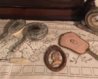 Antique mirror and brush sets
