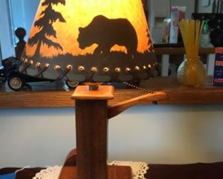 lever control on and off switch wood base lamp with cute shade