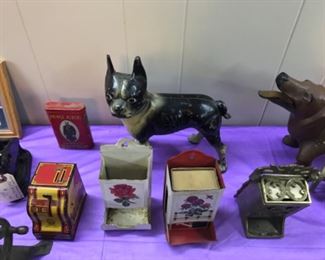 miscellaneous cast iron, match holders, cast iron 2 foot dachshund