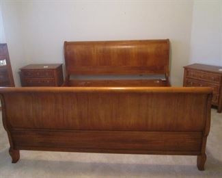 Country French-Style "Legacy" King Sleigh Bed by Ethan Allen   80" X 93" X 46" high, including headboard. Inside Measurement:  78" X 82"