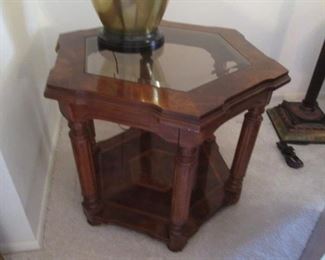 Hexagon End Table, Glass Inset