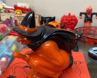 Halloween Witch Riding Broom Candy Container