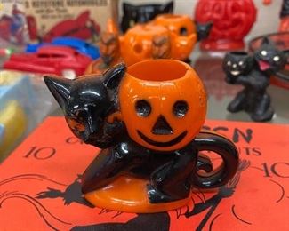 Halloween Cat with Pumpkin Candy Container