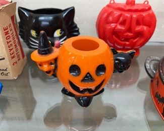 Halloween Pumpkin, Black Cat and Witch Container