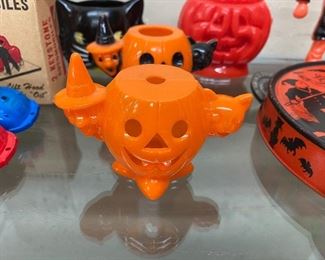 Halloween Pumpkin, Witch and Cat Container