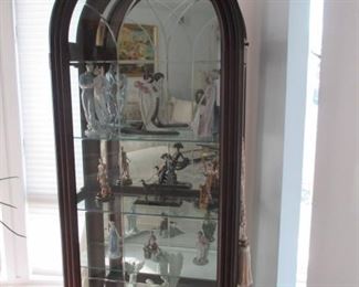 Pair Of Lighted Glass Shelf Curio Cabinets