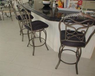 Four Wrought Iron Swivel Counter/bar Seating wth Cushion Fabric Seating