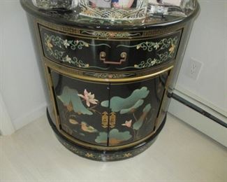 Asian Inspired Rounded Hand Painted Accent Cabinet & Console Table