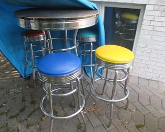 Colorful Pub Style Table with Four Stools