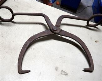 Antique Cast Iron Tongs Marked U.P.R.R. Warren 18, Measure 20" x 24"