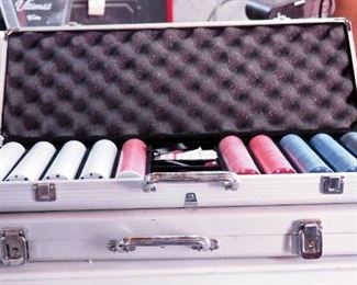 BWW Standard Playing Cards, Dice, And Poker Chip Sets In Aluminum Cases, Qty 2 Sets, One Appears New