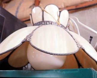 Vintage Glass Hanging Chandelier With Scalloped Glass Panels 17" Round