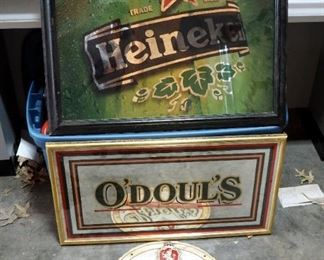 Framed Heineken Mirrored Bar Sign 21"x27" Stroh's Bar Sign 12"x14" And Mirrored O'Douls 15"x27"