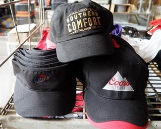Embroidered Miller Lite Visors Qty 7, Coors Light Ball Caps Qty 11, And MW Herons Southern Comfort Ball Caps Qty 3, New Old Stock