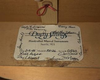 Tag inside harp - handmade in 1988