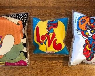 Vintage Peter Max inflatable vinyl pillows - bigger ones are 15” square