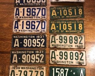 Vintage Washington state license plates (1935 - 1957) Not shown: one black & orange California plate