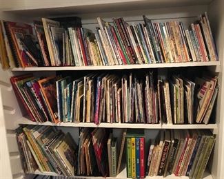 TONS of children’s books! Hardback picture books, older Scholastic titles & more. Also LOTS of cartoon books (Far Side, Peanuts, Garfield etc.), art & craft technique books, Elfquest books & comics & more