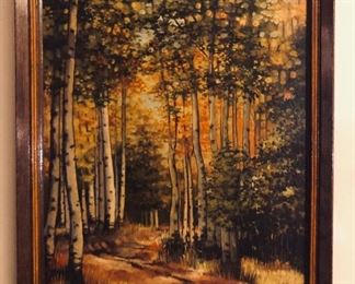 Painting on board by P. Clarkson, dated 1973, signed lower right, framed size 21” x 27”. Purchased in California.