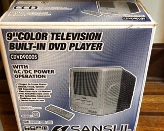 Sansui 9” color TV with built-in DVD player + remote - used, in original box