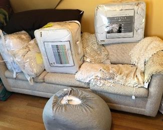 Quality bed linens: Light & medium weight king size down comforters by Charter Club, lightweight double & queen size down comforters, queen feather bed, body pillows, lace & crocheted tablecloths