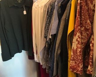 Newer men’s clothing - Button down shirts (16.5/34-35), size large sweaters, jackets & more. Brands include Eddie Bauer, Woolrich, REI.