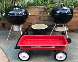 Weber kettle grills with covers (not shown), big planter (wagon is SOLD)