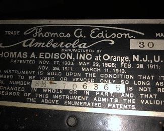 Plaque inside Amberola - Serial No. SM-106366
