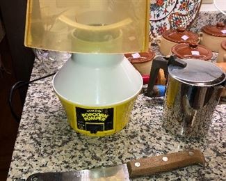 Wear Ever Popcorn Pumper, Case XX cleaver, Nova Espresso pot (Italy)