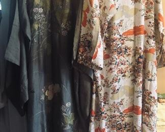 Embroidered silk kimono with flowers & butterflies, Japanese rayon kimono/robe