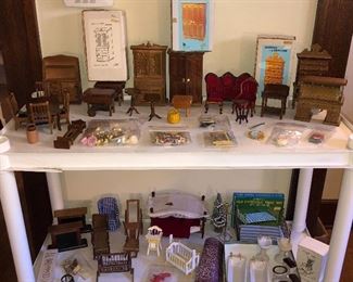 Lots of dollhouse furniture - duplicates of several pieces. Makers include Colonial & Brinn’s.