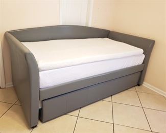Modern gray daybed with trundle and memory foam mattresses