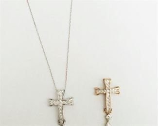 14k white gold cross necklace cz and 14k yellow gold cross pendant cz
