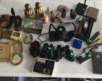 Many fun and unusual things, vintage desk items, antique razors, binoculars, camera equipment.....