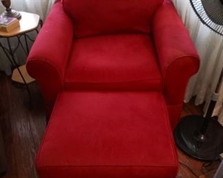 Red Velour Chair & Ottoman