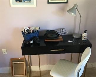 Metal sofa table and leather desk chair
