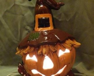 Light Up Ceramic Scarecrow Jack-o-Lantern