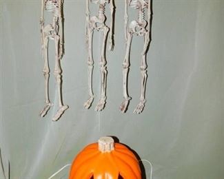 Set of 3 Hanging Skeletons & Pumpkin